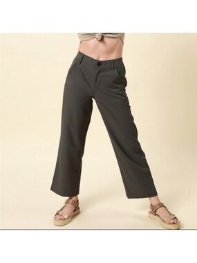 Wayre Jetsetter Stretch Trouser Grey High Rise Wide Leg Travel Pants Size 8